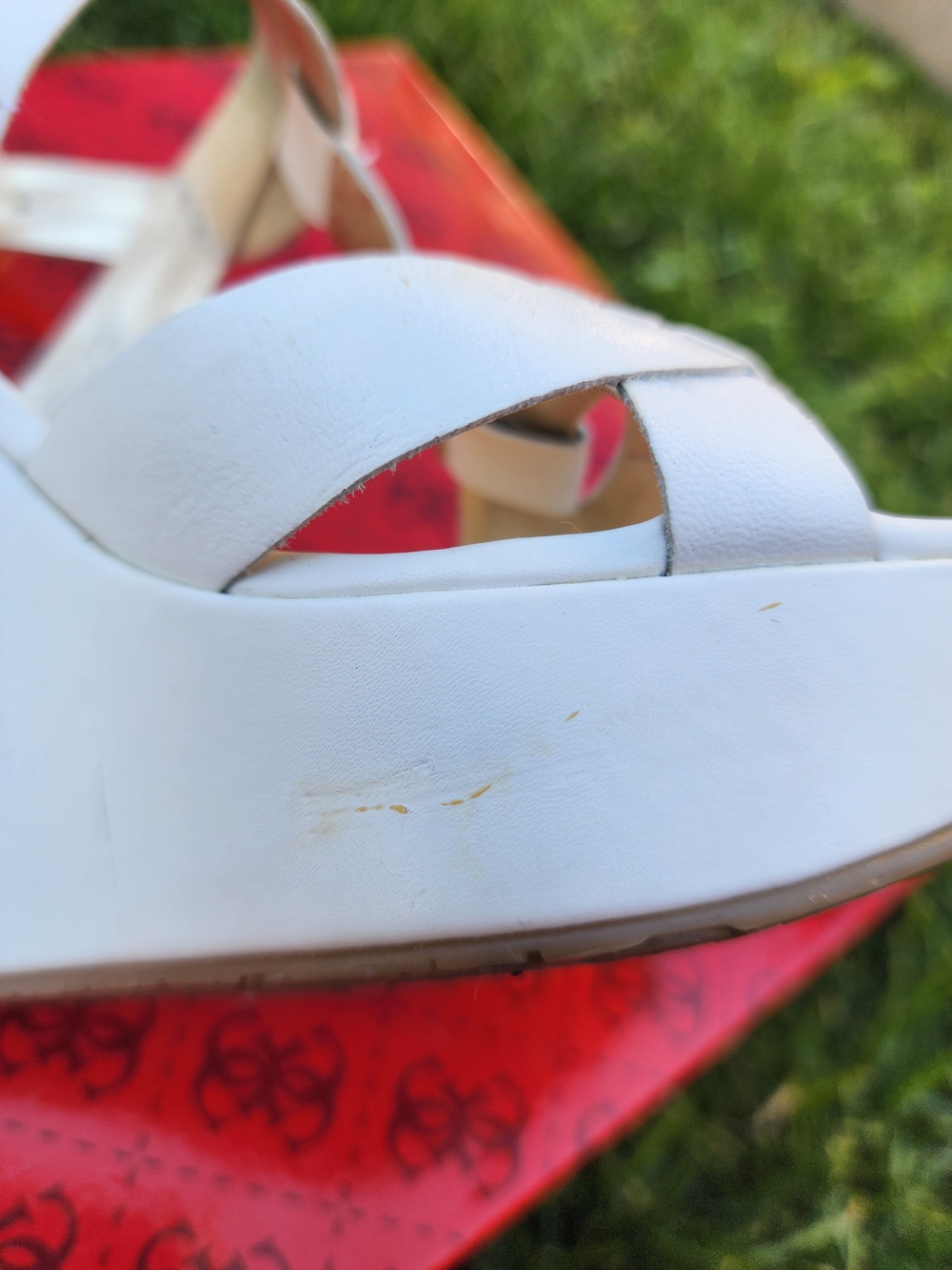 GUESS White and Gold Wedge Sandals - Women's Strappy Heels - Picture 3 of 6